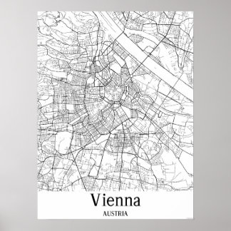 Wien Österrike Svarta och vita Europa City Karta Poster