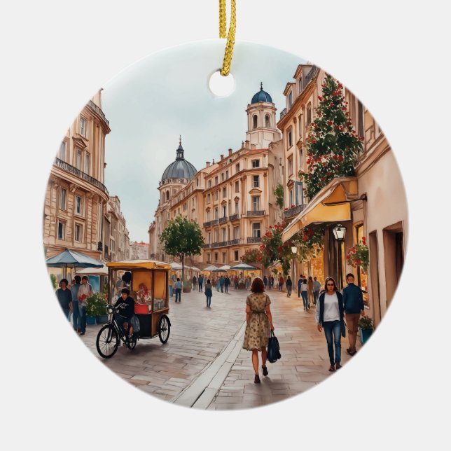 Wien Österrike Watercolor Julgransprydnad Keramik (Framsidan)