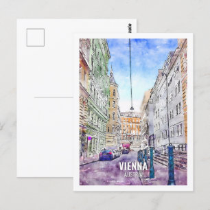 Wien Österrikes Berömd Travel Ställe Watercolor Vykort