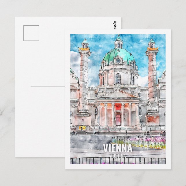 Wien Österrikes Berömd Travel Ställe Watercolor Vykort (Fram/baksida)
