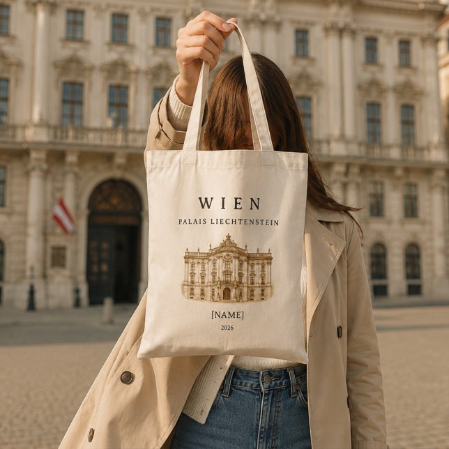 Wien Palais Liechtenstein | Name & Jahr Tygkasse (Wien Palais Liechtenstein Tote Bag – personalisierbar im eleganten Vintage-Stil.)