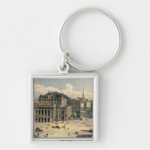 Wien statligt operahus, c.1869 fyrkantig silverfärgad nyckelring