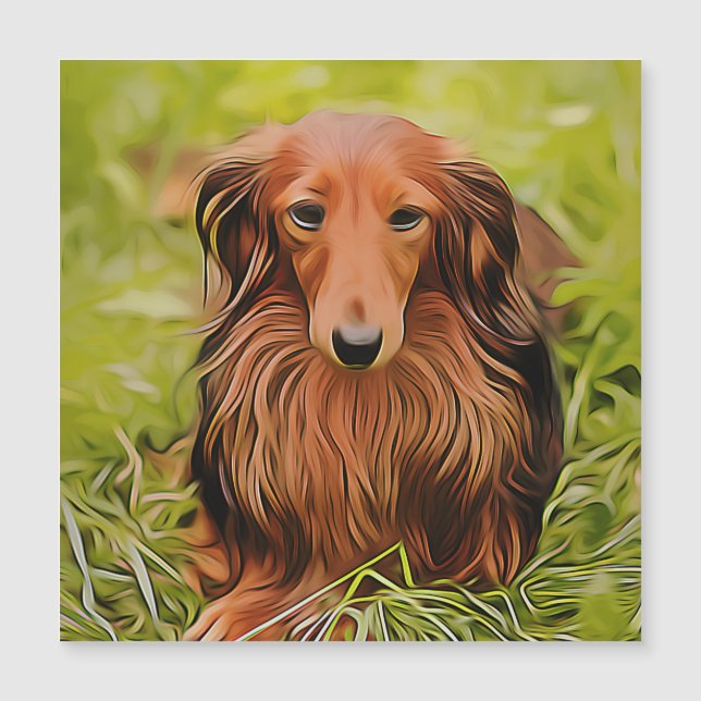 Wiener Brown Dachshund på gräs i Garden Julafton (Framsida)