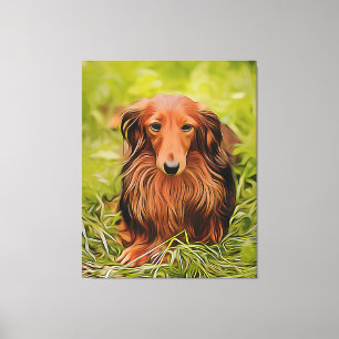 Wiener Brown Dachshund på gräs i Garden Julafton Canvastryck