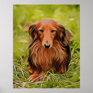 Wiener Brown Dachshund på gräs i Garden Julafton Poster