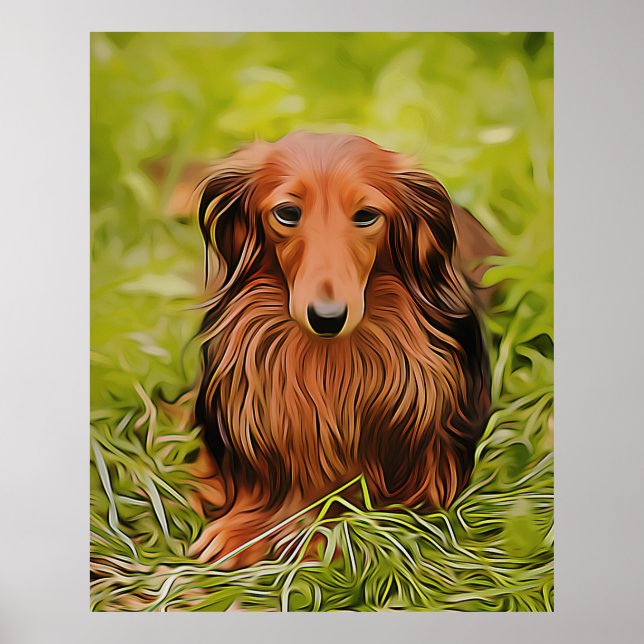 Wiener Brown Dachshund på gräs i Garden Julafton Poster (Framsidan)