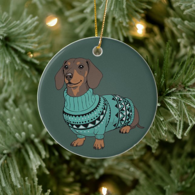 Wiener Dog Christmas Ugly Sweater Dachshund Pet  Julgransprydnad Keramik (Träd)