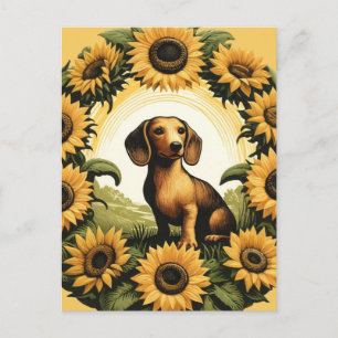 Wiener Dog Dachshund Konst Solrosar Vykort