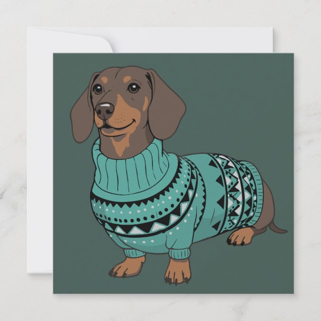 Wiener Dog Jul Ful härlig Tröja Dachshund Husdjur  Julkort (Framsida)