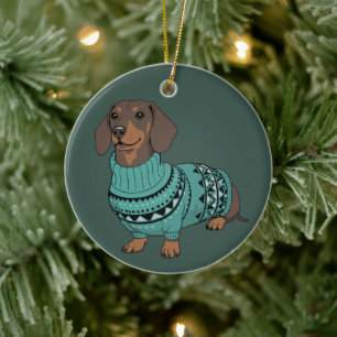 Wiener Dog Jul Fulstygd Tröja Dachshund Husdjur Julgransprydnad Keramik