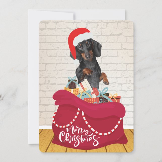 Wiener Dog Julhatt Väska Gåvor Jul  Julkort (Framsida)