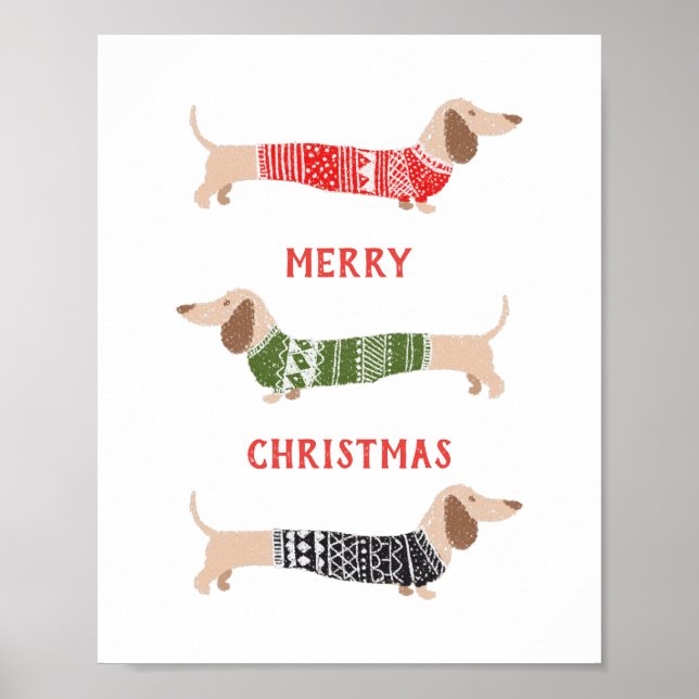Wiener Dogs Dachshund God Jul Sweater Poster (Framsidan)