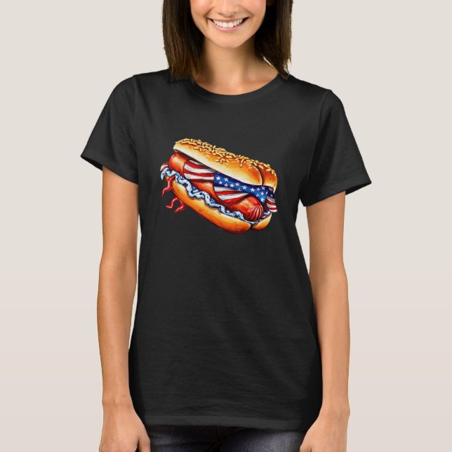 Wiener Hotdog Costume USA 4th of July Party Outfit T Shirt (Framsida)