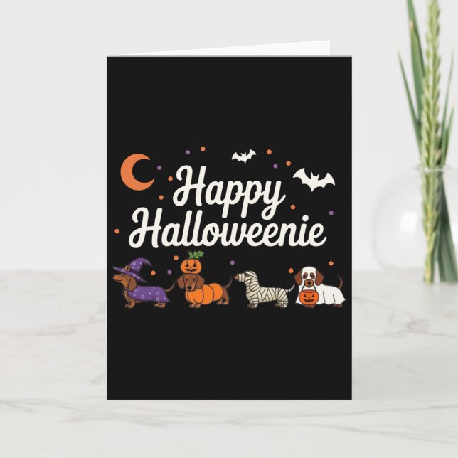 Wiener Hund Häxa Glad Halloweenie Söt Halloween  Kort (Framsida)