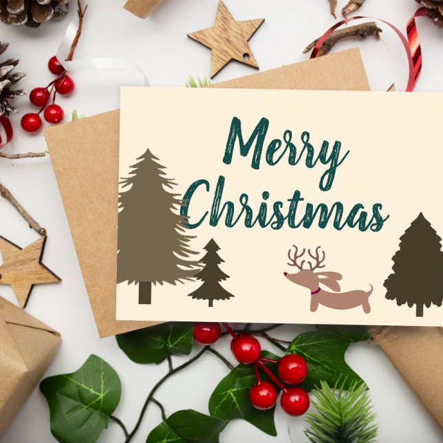 Wiener-Hund med Dachshund Tack Kort (Wiener dog Rustic Merry Christmas Card)