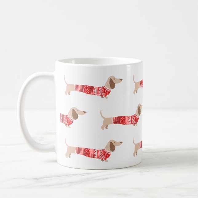 Wiener Hund Red-julsötare Mönster Helgdag Kaffemugg (Vänster)