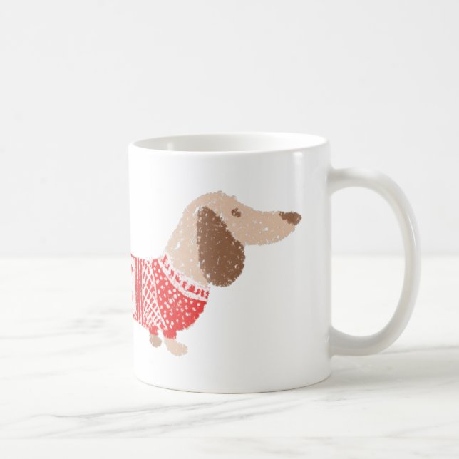 Wiener Hund Röd Jultröja Mönster Högtid Kaffemugg (Höger)