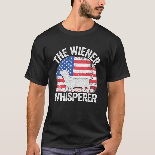 Wiener Whisperer Dachshund Hund 4:e juli Ame T Shirt (Framsida)