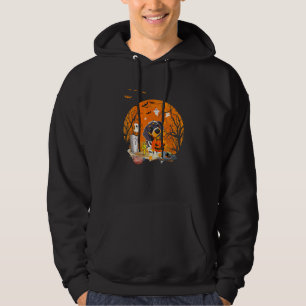 Wienerhund i månens dachshund och Halloween-moo Hoodie