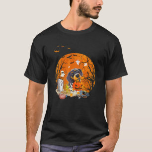Wienerhund i månens dachshund och Halloween-muu T Shirt