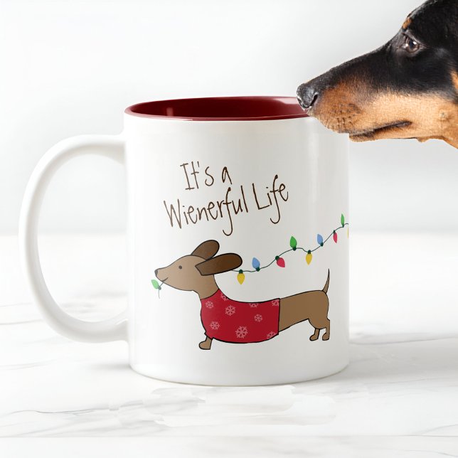 Wienerly Life Dachshund jul Mugg (Life is Wienerful dachshund christmas coffee mug for wiener dog moms, doxie dads & sausage dog love )