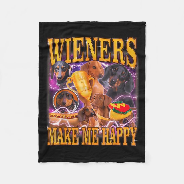 Wieners Make Me Happy Funny Dachshund Dog Lover  Fleecefilt (Framsidan)