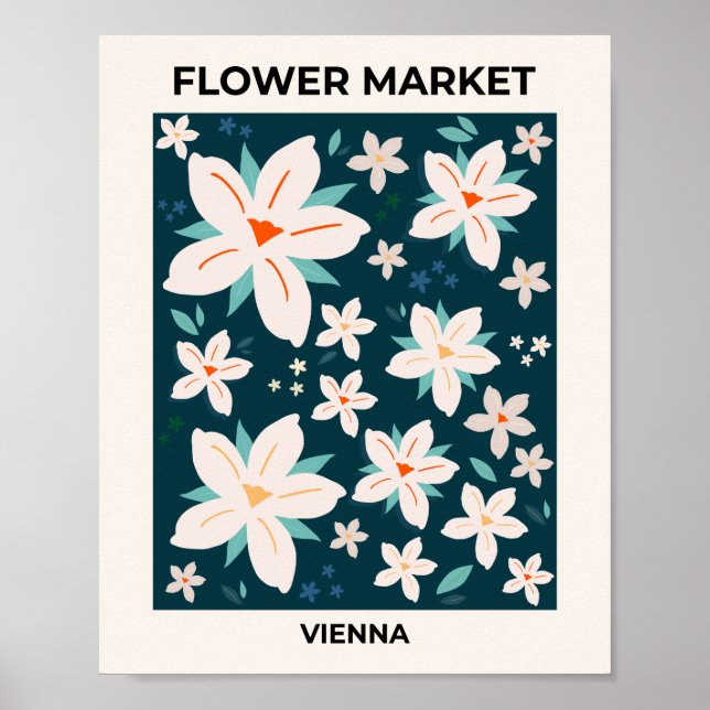 Wienflottan Blå Cream White Blommigt Poster (Framsidan)