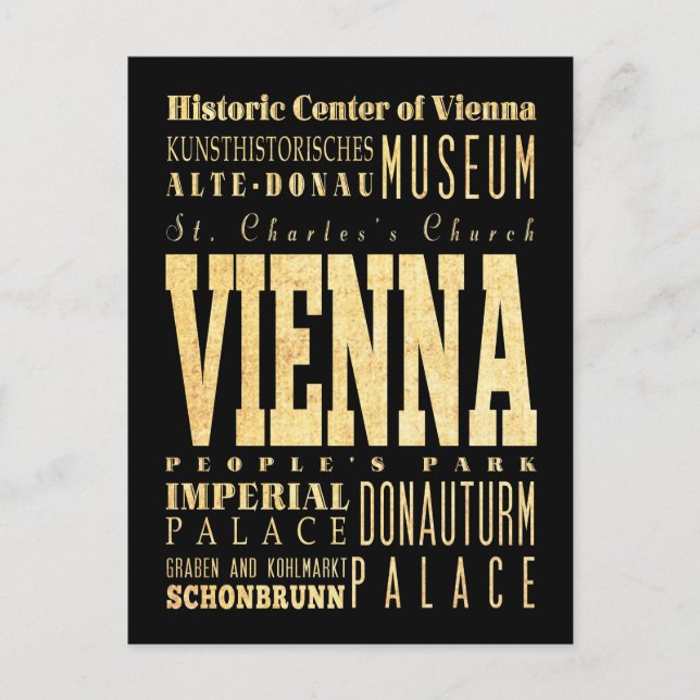 Wiens stad Typography Art Vykort (Framsida)
