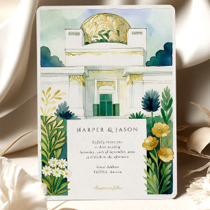 Wienutträdet Bygger Art nouveau vattenfärg Inbjudningar