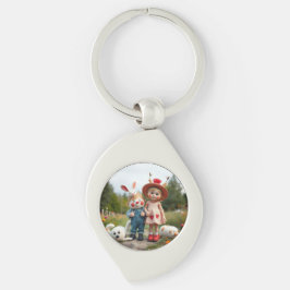 „Wiesenfreunde – Abenteuer im Blumengarten“ Swirl Silverfärgad Nyckelring