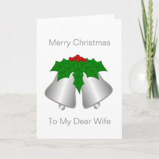 Wife Christmas Card Silver Coloured Bells Helgkort