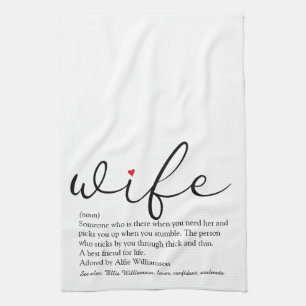 Wife Definition Red Heart Black and White Script Kökshandduk