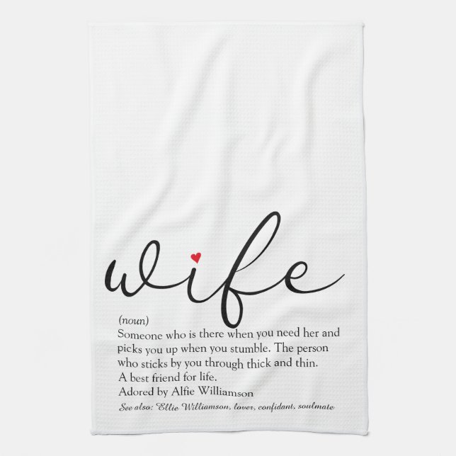 Wife Definition Red Heart Black and White Script Kökshandduk (Vertikal)