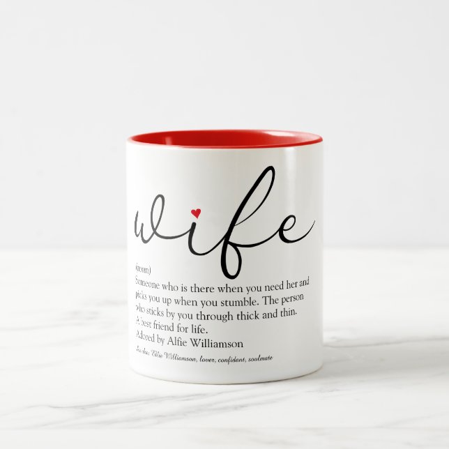 Wife Definition Red Heart Black and White Script Två-Tonad Mugg (Center)
