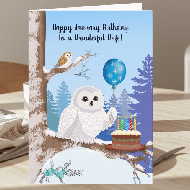 Wife Happy January Birthday Snowy Owl Kort (Skapare uppladdad)