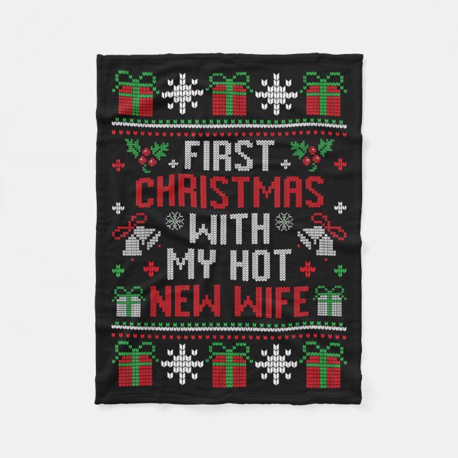Wife Husband First Christmas Just Married Christma Fleecefilt (Framsidan)
