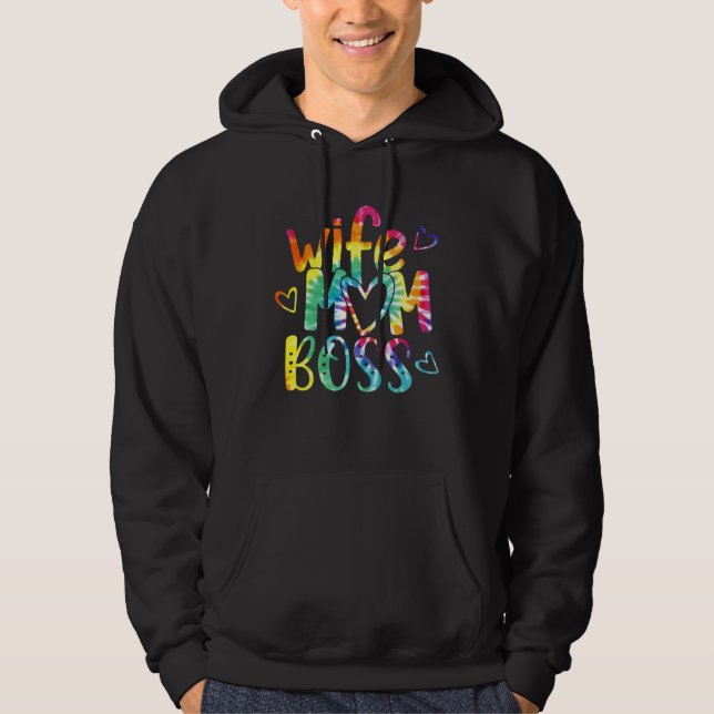 Wife Mom Boss Happy Mother s Day Tie Dye Best Mom  Hoodie (Framsida)