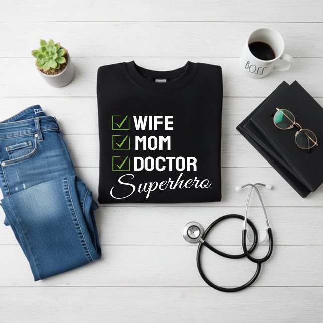 Wife Mom Doctor Superhero T-Shirt – Funny Doctor (Skapare uppladdad)