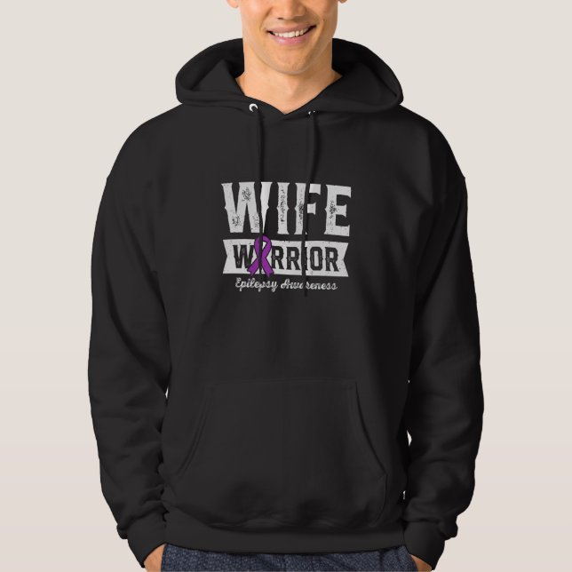Wife of a Warrior Epilepsy Wife Purple Ribbon Supp Hoodie (Framsida)