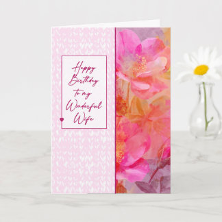 Wife’s, Birthday, Soft Pink Florals Kort