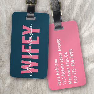 Wifey Blue Rosa Monogram-skript Bagagebricka