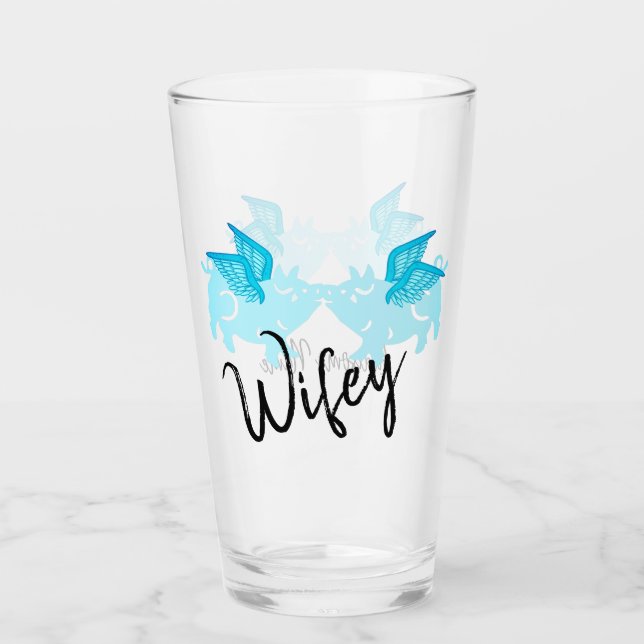 Wifey Cute Flies Grisar med Vingar Teal Blue svart Glaskopp (Framsida)