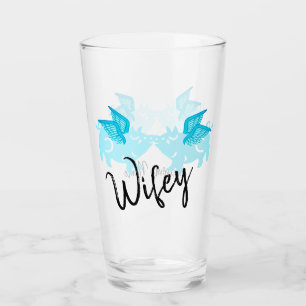 Wifey Cute flygande Grisar med Vinge Teal Blue sva Glaskopp