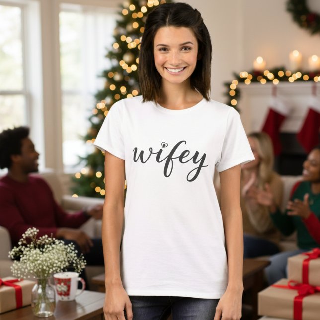Wifey Färgglada Skript Hjärtat Dam T-Shirt Present (Black | Colorful Script Heart Women’s T-Shirt Gift)