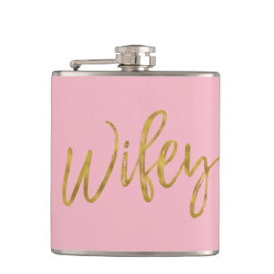 Wifey Flask med guld folie skrift och rosa Fickplunta