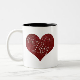 Wifey for Lifey Quote Red Glitter Heart Två-Tonad Mugg
