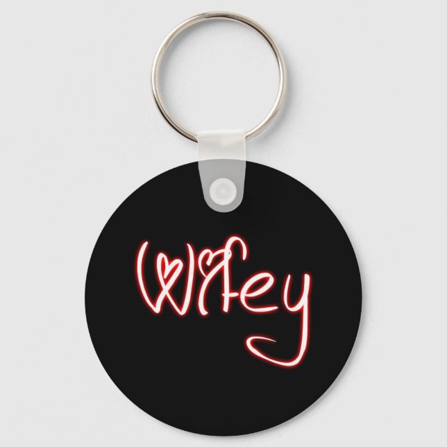 Wifey Keychain - Black White Red med Heart-teckens Nyckelring (Framsida)