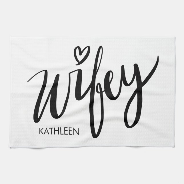 Wifey kitchen towel gift with personalized name kökshandduk (Horisontell)