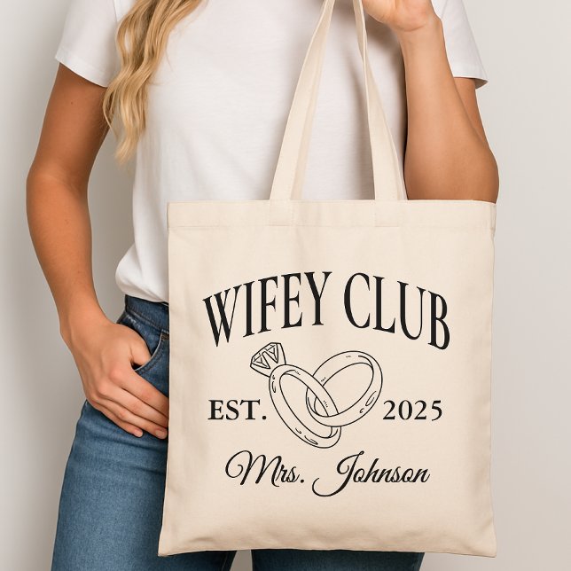 Wifey Klubb Anpassningsbar Tote Bag, Honeymoon Gif Tygkasse (wifey club handbag, custom name tote, gift for wife, honeymoon handbag, newlywed gift, bride tote,)