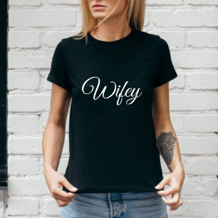 Wifey Modern Honeymoon White Script Black Women's T Shirt